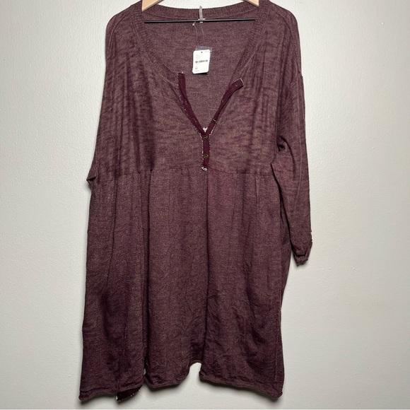 NEW Free People Sweater Dres Medium Burgundy Henley Pine Parks Pockets Lounge - Picture 2 of 12
